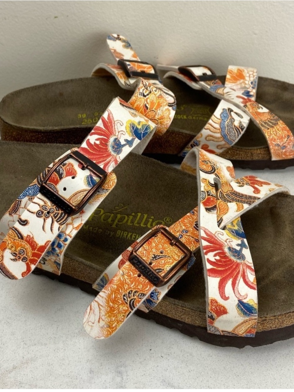 Birkenstock Papillio Floral Print White Orange Blue Sandals